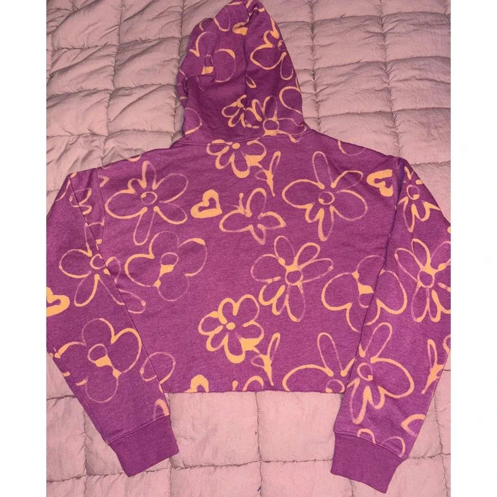 Wild Fable‎ Women Purple Orange Floral Cropped Hoodie Sweatshirt, Size M - Picture 3 of 7